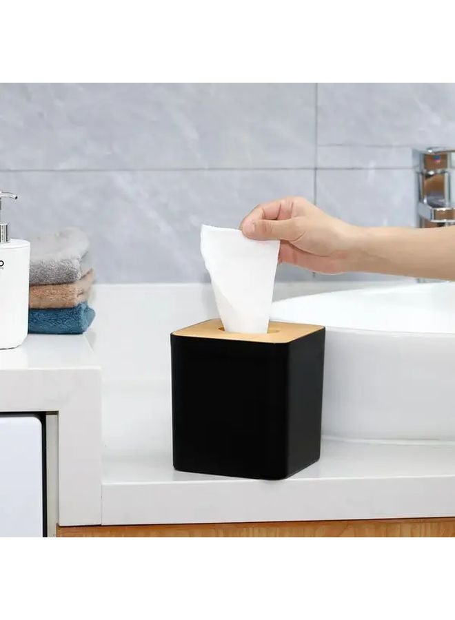 قطعتان غطاء صندوق المناديل البلاستيكي المربع حامل خشبي أسود للحمام المطبخ المكتب - Image 3